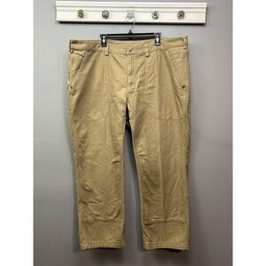 Duluth Trading Co Work Pants Mens 46x30 Khaki Canvas Carpenter Tool Cotton